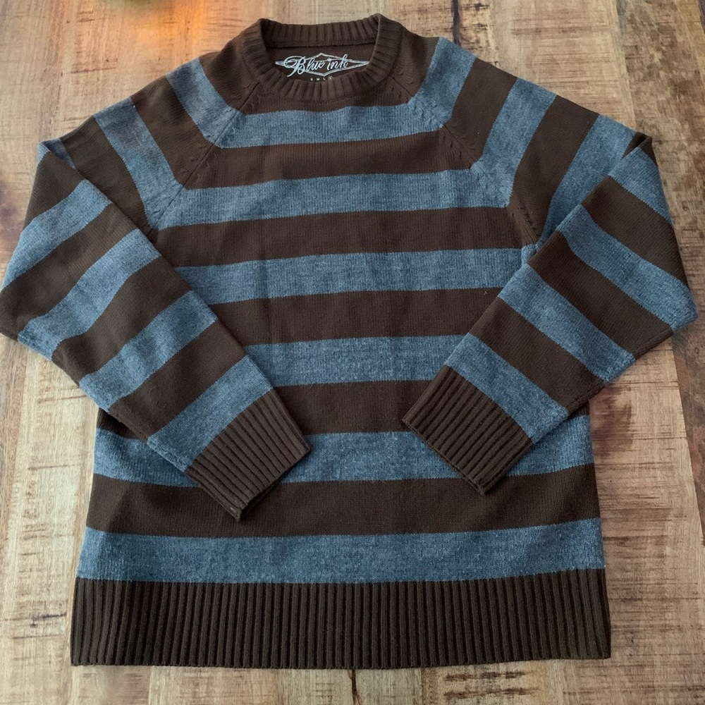✂️(3 for $25) Blue Ink Crewneck Striped Sweater XL Brown striped Men’s Fall